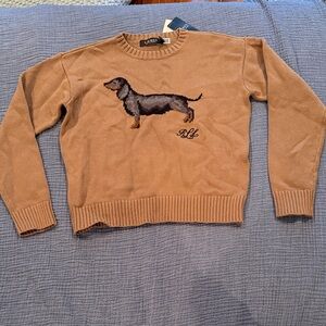 Lauren Ralph Lauren Tan Crewneck Sweater with Dachshund Design